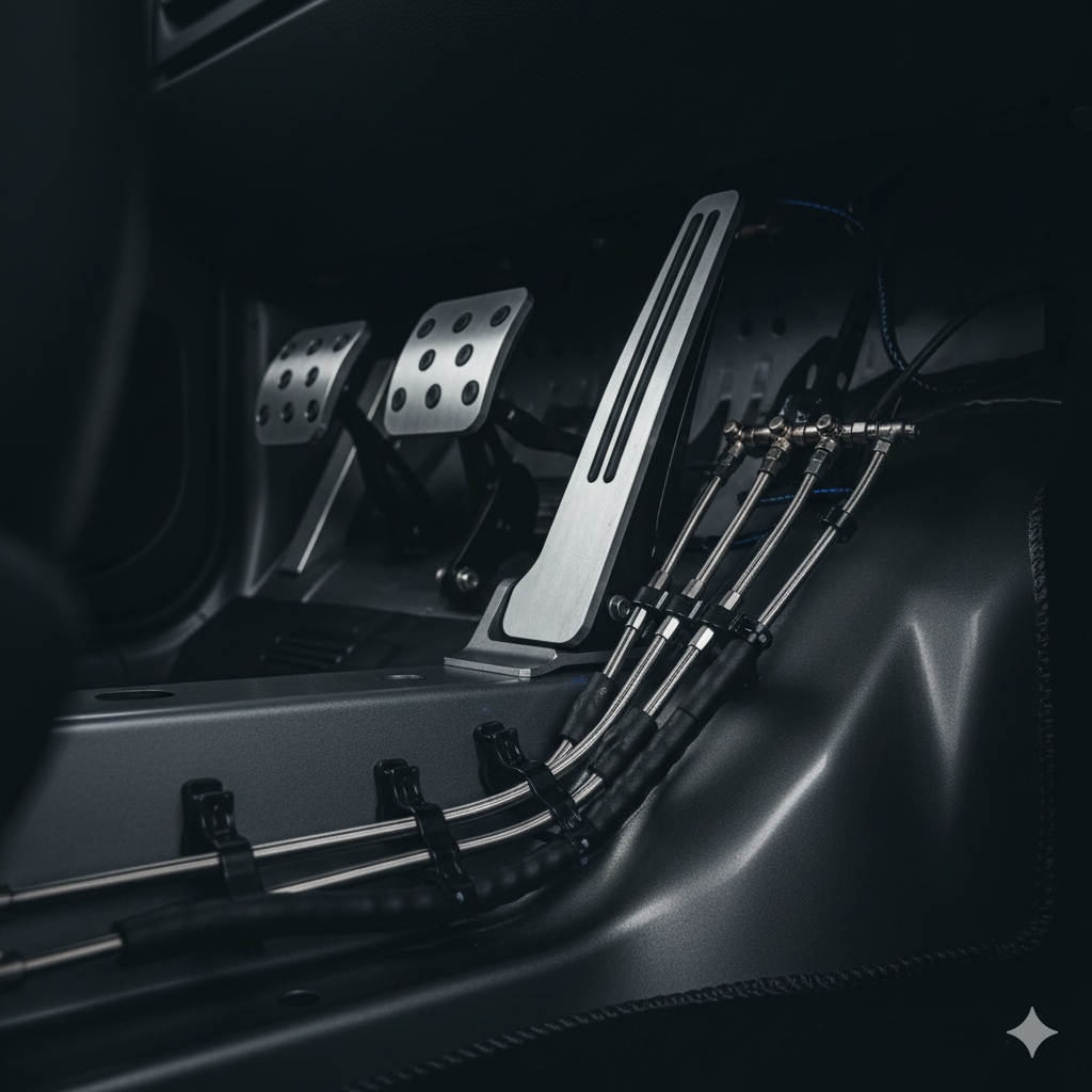Pedal box ergonomics, braided lines & heat management